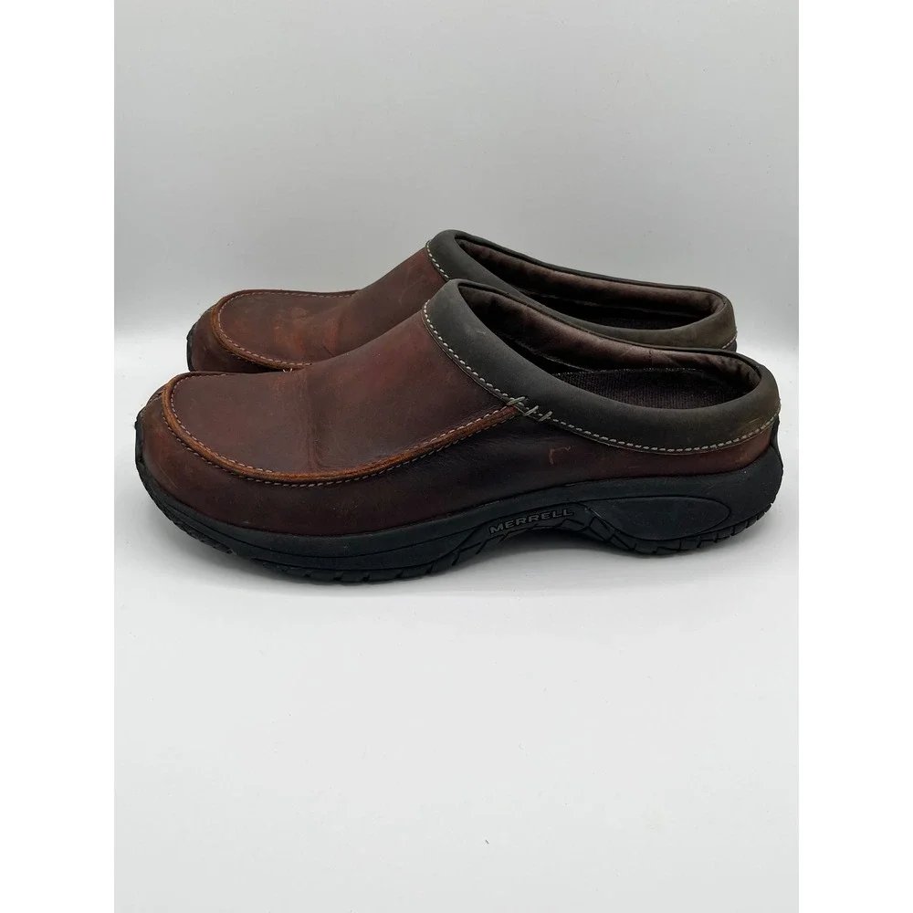 Merrell Encore Slide Rust Brown Leather Men Sz 11 Slip On Clogs J66067 Cushion
